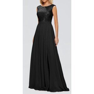 Christina Wu Celebration Black Sequin‎ & Chiffon Sleeveless Gown Size 0